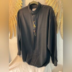Vintage 90s Policy Studio oversized black embroidered button down shirt